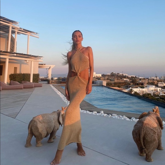 ❌SOLD❌Cult Gaia Cameron Knit Cutout Dress Tan Camel XS - Picture 4 of 16